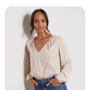 Anthropologie Cloth & Stone Jacquard Blouse Tie Neck Beige Leopard Size Small